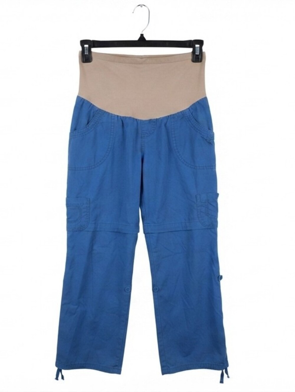 Motherhood Maternity Blue Convertible Cargo Pants with Tan Full Panel - Size L